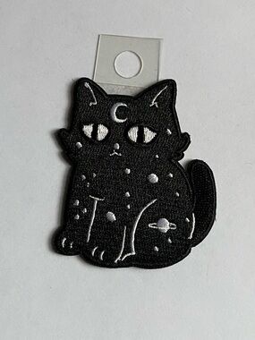 Black Celestial Cat Embroidered Patch
